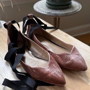 Banana Republic Velvet Flats with Black Ribbon